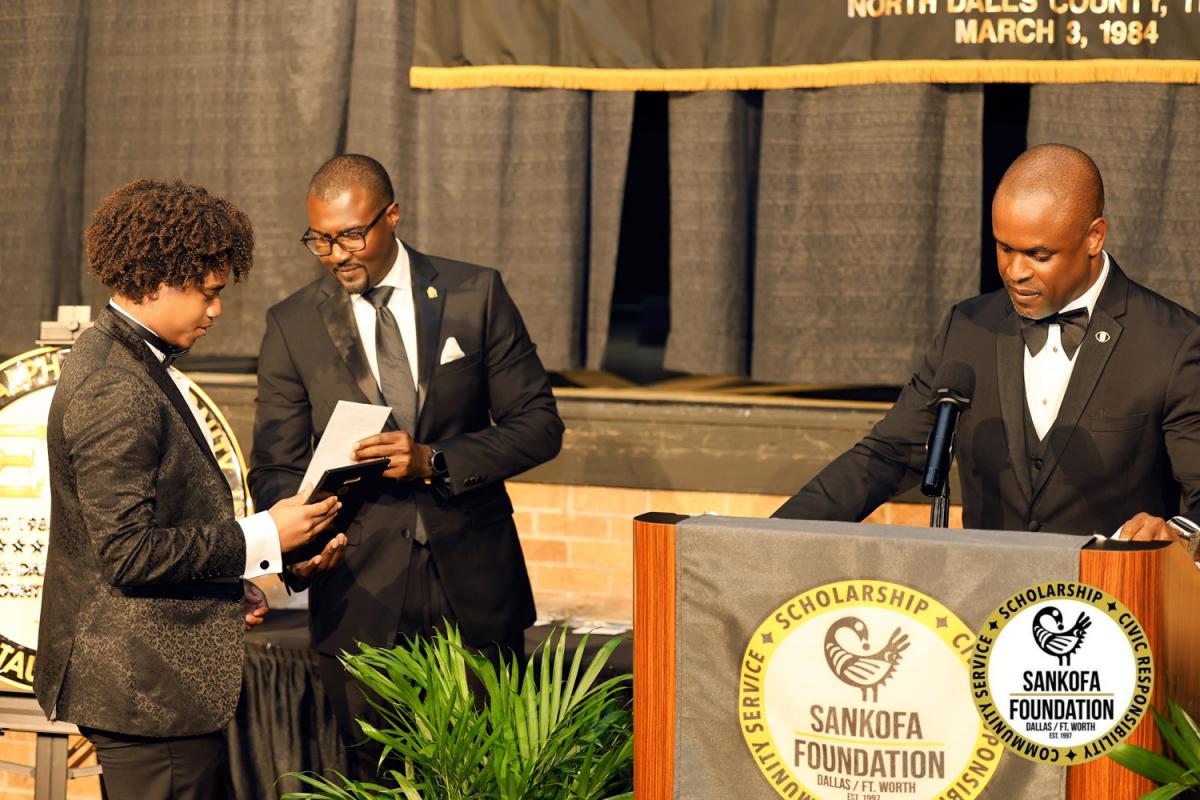 Scholarship award presentation on stage